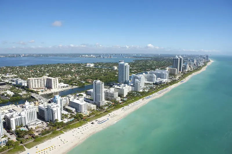 Aerial view of the Miami Beach and Sunny Isles coastline